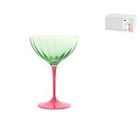 Home 1953321 Confezione 6 Coppe Champagne Kate Optical in Vetro, Verde con Piede Rosa, Cl 21