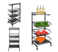 Home Carrello Portafrutta Cestino Per Frutta a 4 Strati Cesti Impilabili Su Ruote Cesto Per Frutta e Verdura Per Cucina Dispensa Ripostiglio Bagno Verdura Articoli da Toeletta