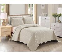 Home Collection 3pc Full/Queen Over Size Elegante In Rilievo Copriletto Set Leggero Solido Beige Nuovo
