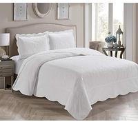 Home Collection - Copriletto in 3 pezzi, per letto king size, in rilievo, colore: bianco