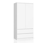 Home Collective Armadio bianco, armadio con 2 ante e 2 cassetti, 90 cm di larghezza 180 cm di altezza, appendiabiti, armadio, camera da letto, soggiorno