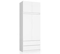 Home Collective Armadio bianco, armadio con 2 ante e 2 cassetti, larghezza 90 cm con estensione a 234 cm, armadio, camera da letto, soggiorno