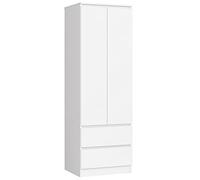 Home Collective Armadio bianco largo 60 cm alto 180 cm, armadio con 2 ante e 2 cassetti, bastone appendiabiti e 1 ripiano, armadio, camera da letto, soggiorno