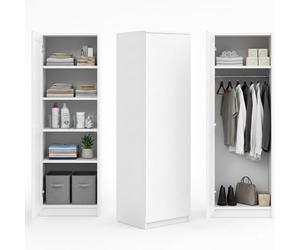 Home Collective Armadio guardaroba armadio multiuso bianco 50 cm larghezza 180 cm altezza con bastone appendiabiti e scomparto extra, organizer per guardaroba in legno MDF