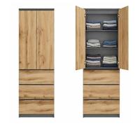 Home Collective Armadio multiuso a 2 ante con 3 ripiani e 3 cassetti | Armadio per camera da letto, ingresso o ufficio | 50x40x180 cm (LxPxA) | Antracite/Rovere