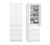 Home Collective Armadio multiuso a 2 ante con 3 ripiani e 3 cassetti | Armadio per camera da letto, ingresso o ufficio | 50x40x180 cm (LxPxA) | Bianco