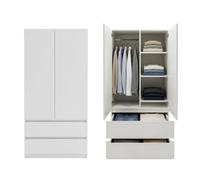 Home Collective Armadio Multiuso Armadio Guardaroba 90x50x180 cm Armadio Guardaroba Armadio per Documenti Armadio Alto 2 Ante e 2 cassetti Design Senza Maniglie Materiale in Legno Robusto | Bianco