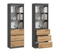 Home Collective Cartella a Muro con 3 cassetti e 3 vani a Giorno 60 cm Maja, cassettiera Alta in Legno MDF | 60x35x180 cm (LxPxA) | Antracite/Rovere