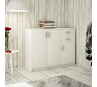 Home Collective Cassettiera a 2 cassetti e 3 ante con finitura opaca, cassettiera larga 110 cm con maniglie in polimero di alta qualità, cassettiera - Realizzata in pannello laminato bianco