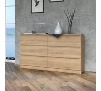 Home Collective Cassettiera, camera da letto, corridoio, armadio, credenza, credenza con 6 cassetti, larghezza 140 cm, altezza 75 | Sonoma