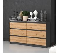 Home Collective Cassettiera, camera da letto, corridoio, armadio, credenza, credenza con 6 cassetti, larghezza 140 cm, altezza 75 | Antracite/Artigianale