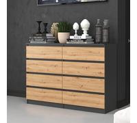 Home Collective Cassettiera, camera da letto, corridoio, armadio, credenza, credenza con 8 cassetti, larghezza 140 cm, altezza 97 | Antracite/Artigianale