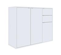 Home Collective Cassettiera con 2 cassetti e 3 ante per corridoio, camera da letto, soggiorno, 110 cm di larghezza, 80 cm di altezza, in legno bianco, credenza multiuso