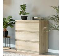 Home Collective Cassettiera con 3 cassetti mobile in legno cassettiera credenza credenza camera da letto soggiorno corridoio ufficio organizzatore | 70 × 76 × 40 cm Sonoma