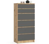 Home Collective Cassettiera con 6 ampi cassetti, larghezza 60 cm, altezza 130 cm, cassettiera camera da letto corridoio soggiorno organizer cassettiera credenza in legno, in artisan rovere-grigio