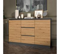 Home Collective Cassettiera, corridoio camera da letto, armadio, credenza, credenza con 3 cassetti e 2 ante, larghezza 120 cm, altezza 75 | Antracite/Artigianale