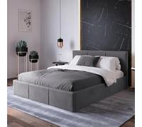 Home Collective Letto imbottito con contenitore letto contenitore con rete a doghe imbottita Letto con testiera | Cassonetto con molle a gas telaio in metallo imbottitura in velluto 120×200 cm Grafite