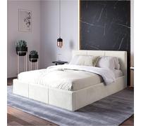 Home Collective Letto imbottito con contenitore letto contenitore con rete a doghe imbottita Letto con testiera Cassonetto con molle a gas struttura in metallo imbottitura in velluto 140×200 cm Beige