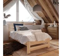 Home Collective Letto in Legno 100 x 200 cm con Rete a Doghe, Moderno Letto Singolo in Pino Massiccio, Classico, Confortevole e Durevole, Scandinavo, Testiera