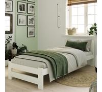 Home Collective Letto in legno 90 x 200 cm con rete a doghe, moderno, letto singolo, in legno massello, classico, confortevole e durevole, scandinavo, testiera in stile rustico, medio, bianco