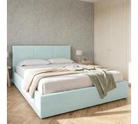 Home Collective Letto Matrimoniale Letto Imbottito Struttura Letto con Rete a doghe e Contenitore 120x200, 140x200, 160x200, 180x200 cm, testiera a 3 Pannelli | Velluto Morbido | 160x200 cm | Azzurro