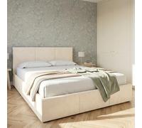 Home Collective letto matrimoniale letto imbottito struttura letto con rete a doghe e contenitore 120x200, 140x200, 160x200, 180x200 cm, testiera a 3 pannelli | Velluto morbido | 140x200 cm | Crema