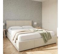 Home Collective Letto Matrimoniale Letto Imbottito Struttura Letto con Rete a doghe e Contenitore 120x200, 140x200, 160x200, 180x200 cm, testiera a 3 Pannelli | Velluto Morbido | 160x200 cm | Beige