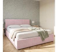 Home Collective Letto Matrimoniale Letto Imbottito Struttura Letto con Rete a doghe e Contenitore 120x200, 140x200, 160x200, 180x200 cm, testiera a 3 Pannelli | Velluto Morbido | 180x200 cm | Rosa