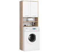 Home Collective Mobile per lavatrice 64x30x180 cm, mobile alto da bagno, con 2 ante e 4 ripiani mobiletto da bagno mensola da bagno corridoio sonoma bianco