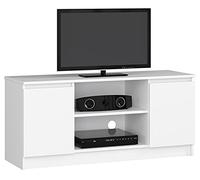 Home Collective Mobile TV largo 120 cm con due ante e due ripiani aperti, mobile TV, credenza bassa, camera da letto soggiorno in bianco