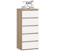 Home Collective Sonoma - Cassettiera con 5 cassetti, per camera da letto, corridoio, soggiorno, cassettiera con cassetti, larghezza 40 cm, altezza 92 cm, colore: bianco rovere