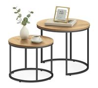 Home Collective Tavolini da caffè Set di 2 tavolini rotondi design Loft 2 in 1, superficie antigraffio ad incastro, soggiorno, 53 cm e 43 cm di larghezza, rovere con gambe nere