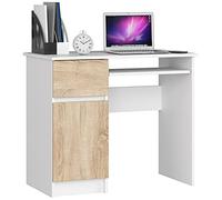 Home Collective Tavolo da Ufficio con Ripiano Allungabile per Tastiera, Laminato con Bordo ABS, 1 Cassetto e 1 Anta a Sinistra, 90 x 50 x 77 cm, Sonoma Bianco