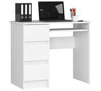 Home Collective Tavolo da ufficio per computer, tavolo da ufficio con ripiano allungabile per tastiera, piano in laminato con bordo in ABS, con 3 cassetti a sinistra, 90 x 50 x 77 cm, bianco