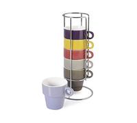 Home Color Cup tè Servizio Tazze tè con Stand Cromato, Senza Piatto, Porcellana, Multicolore, 6 Pezzi