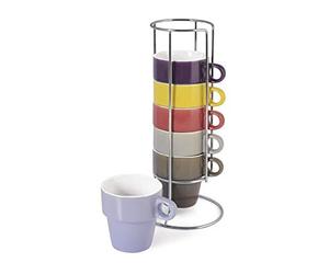 Home Color Cup tè Servizio Tazze tè con Stand Cromato, Senza Piatto, Porcellana, Multicolore, 6 Pezzi