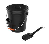 Home-Complete Secchio per cenere con coperchio e pala per camino, accessorio per la cenere della stufa a legna, colore: nero