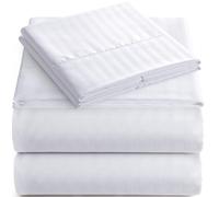 Home Couture Italian 1500 Thread Count 100% Egyptian 4PC Striped Queen Sheet Set, Bianco