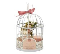 HOME DECO FACTORY - BO0204 - Set Regalo Profumato con Diffusore e Candela - Design Gabbia Metallica Elegante - Profumo Rilassante - Ideale per Decorazione Interna - Colore Bianco Rosa - Taglia M6