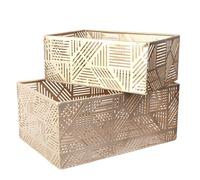 Home deco Factory - Cestino in metallo traforato Striscia dorata X2 Cesto portaoggetti decorativo Cestino coprivaso per soggiorno o ufficio - Taglia unica, Oro