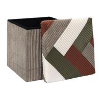 HOME DECO FACTORY, HD0550, Pouf Contenitore Patchwork Multifunzionale, a Coste, Pieghevole, contenimento e Seduta Comoda, Design Elegante, Beige, Grigio, Rosso, Verde, 38 x 38 cm