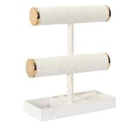 HOME DECO FACTORY, HD0572, Elegante portagioielli a Doppio Anello, Pratico Contenitore per collane e Braccialetti, Design Moderno, Facile Accesso, Dimensioni 24x275x10 cm, Bianco Avorio