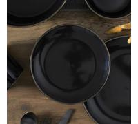 HOME DECO FACTORY, KA0135, Elegante Piatto in Ceramica Nera con Bordo Oro, Ideale per Tutte Le Occasioni, Facile da Pulire, Diametro 20 cm, Colore Nero/Oro