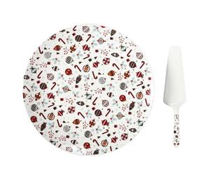 Home Deco Factory, KA0393, Piatto e Pala per Torta Multicolore per Natale, Servizio da tavola in Porcellana, Ideale per i Vostri pasti Festivi, Diametro 30 cm, Multicolore