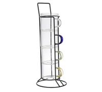 HOME DECO FACTORY, KA0498, Tazzina da caffè in Vetro con Supporto, Design Moderno ed Elegante, Ideale per caffè, tè e Dolci, Facile da Pulire, Set da 4, Trasparente, Multicolore, 80ml