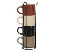 Home Deco Factory, KA0500, Set di 4 Tazze semplici con Supporto, Ceramica Resistente, Design Elegante e Pratico, Ideale per caffè e tè, Colori neutri, Misura Standard, Beige, Marrone, Nero, Bianco