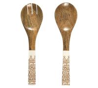 HOME DECO FACTORY, KA0574, Posa da Insalata Dune in Legno di Mango in Terracotta, Design Elegante e Naturale, Pratico Accessorio da Portata, Misura: 30 cm, Marrone, Bianco, Arancione