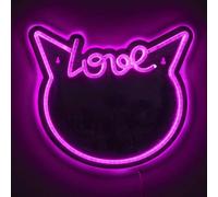 HOME DECO FACTORY, LA0080, Specchio LED Kawaii Neon Cat, Luci soffuse, Decorazione da Parete, Installazione Semplice, Ideale per Camera da Letto o Soggiorno, Rosa, 40x30 cm, Plastica-PS