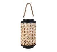 HOME DECO FACTORY Lanterna Intrecciata in bambù Luce Soffusa Fumo | Bambù e vetro, lanterna intrecciata, luce soffusa, design naturale, interni, decorativa, tonalità fumo