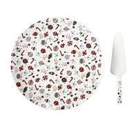 HOME DECO FACTORY Piatto e Paletta per Torta di Natale Multicolore | Porcellana, piatto e paletta per torta, tema Natale, 30 cm, servizio da tavola, torte e dolci, feste, multicolore